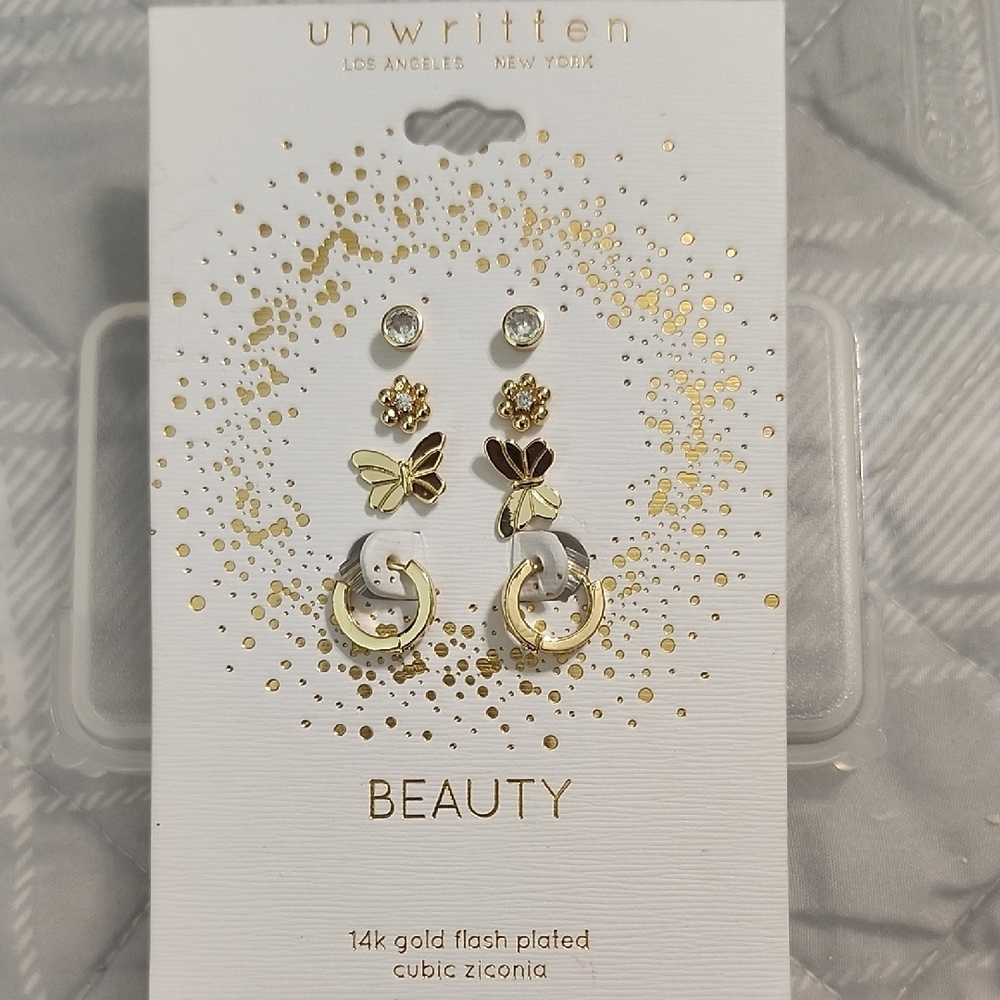 Unwritten Gold and Silver Butterfly Earrings with Cubic Zirconia